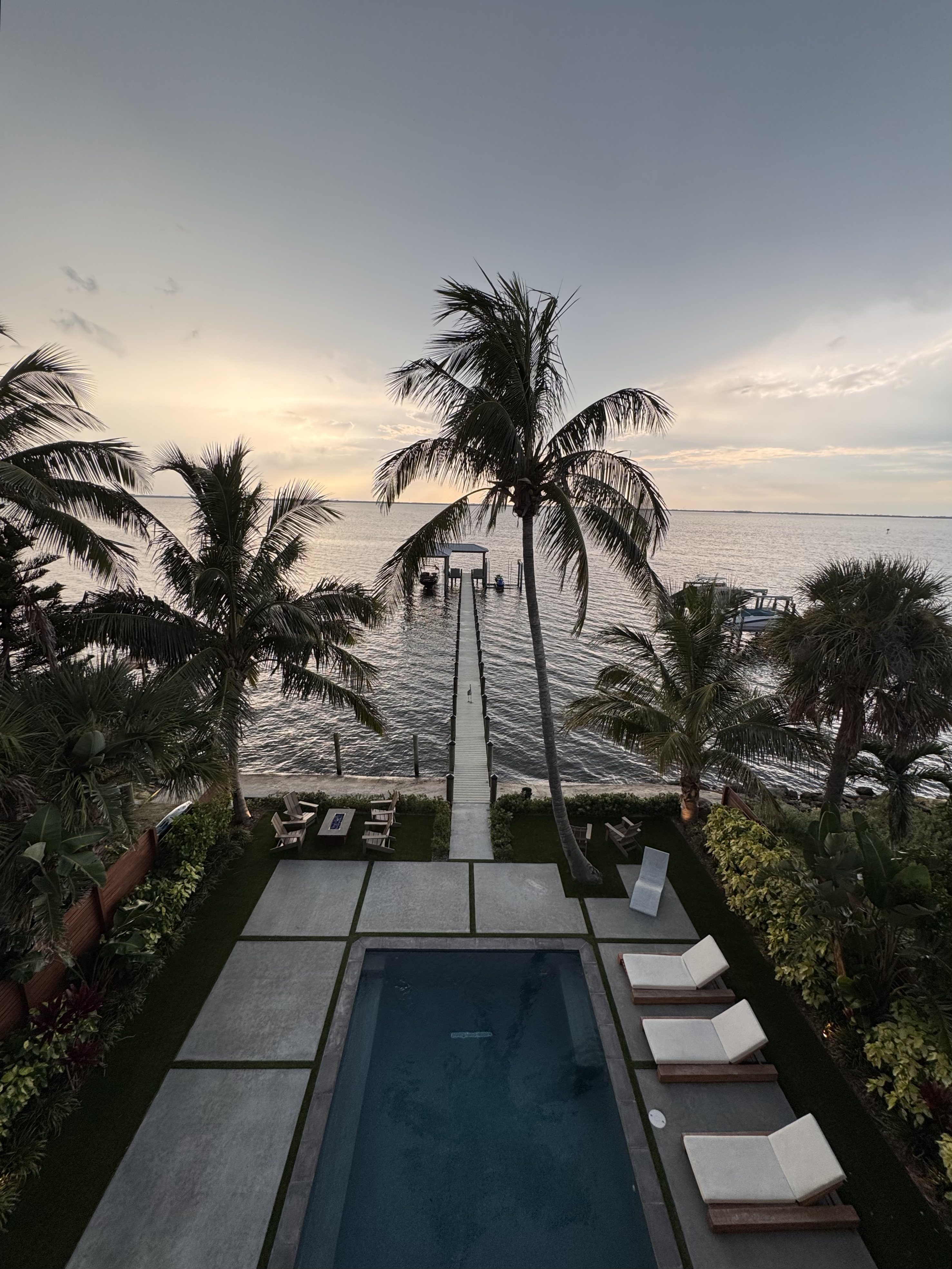 Waterfront sunset view over the bay at the Moore Productions Miami studio